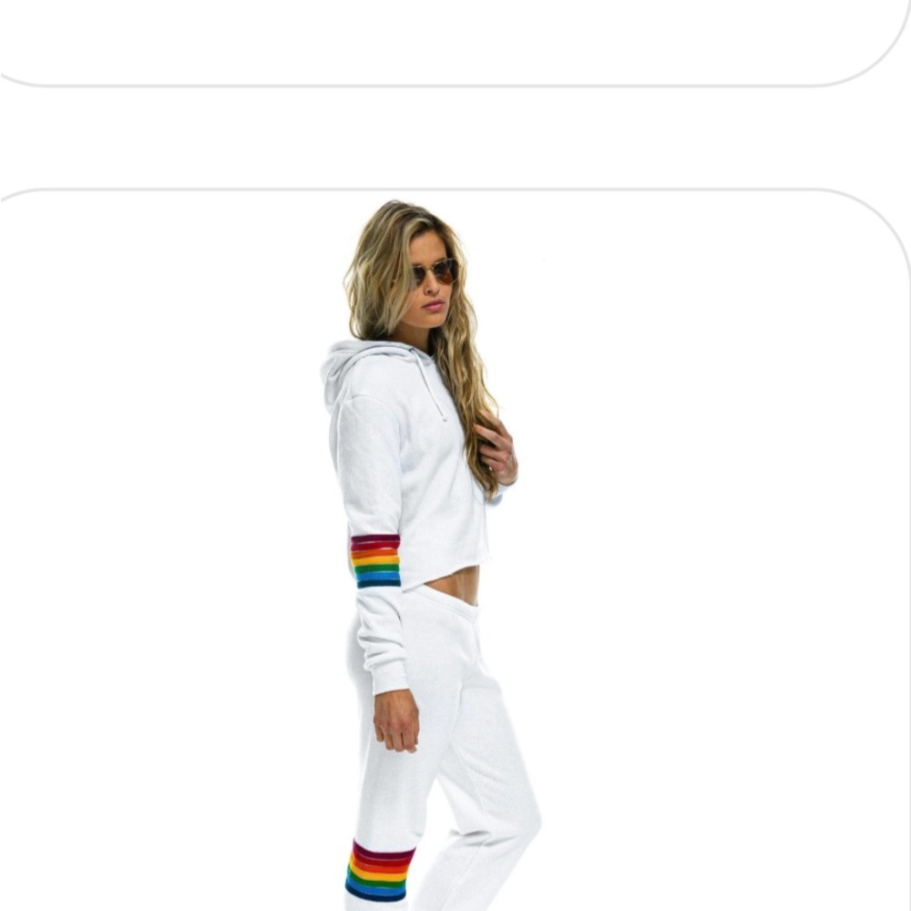 Rare! Aviator Nation S Lavender Rainbow 8 Stripe gently worn pants sold out - Picture 9 of 9